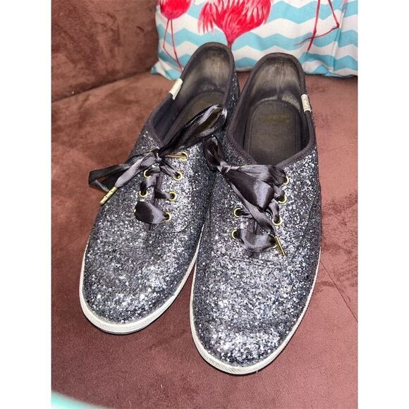 Kate Spade x Keds Glitter Sneakers Women's Size 8 1/2 Gray Lace Up Casual - Picture 2 of 7